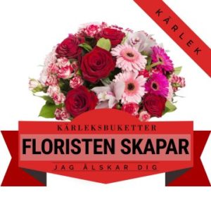 Floristen skapar en bukett med blommor i varma, romantiska färger. Ett alternativ hos Florister i Sverige