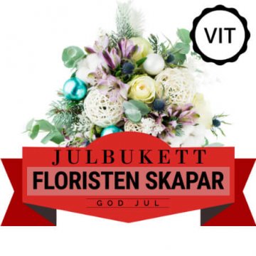 Julbukett i vitt. Floristen skapar. Skicka julblommorna med bud via Florister i Sverige!